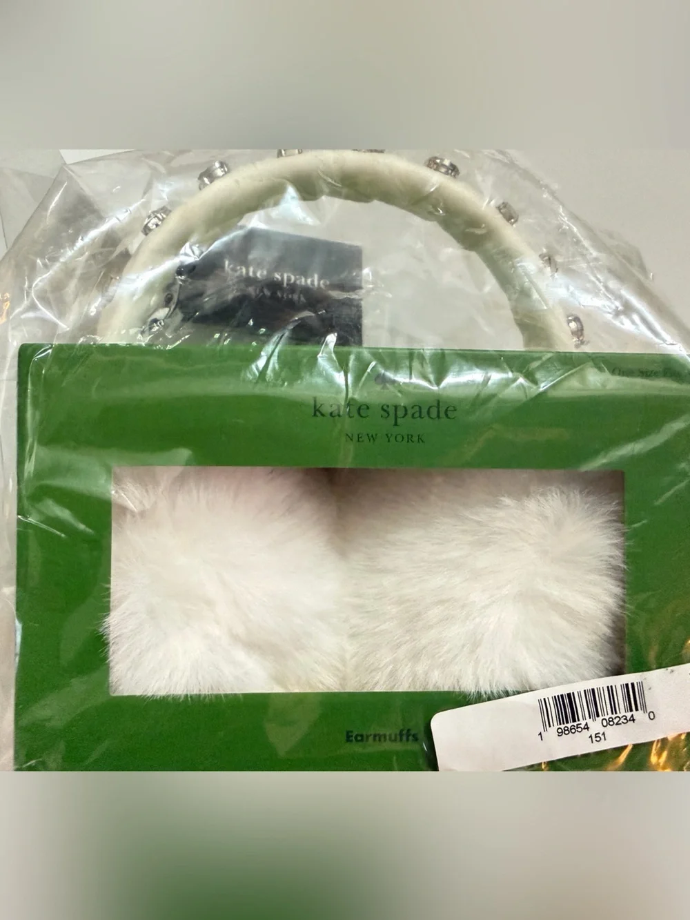 Kate spade new york White Faux Fur Rhinestone Embellished Ear Muffs::NWT::